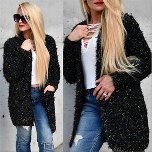 TRENDY DOLLZ Gold Speckled Black Cardigan - Soft